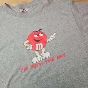 Vintage M&M Shirt Mens Medium Gray Red I'm With The Nut Funny Humor Candy Promo